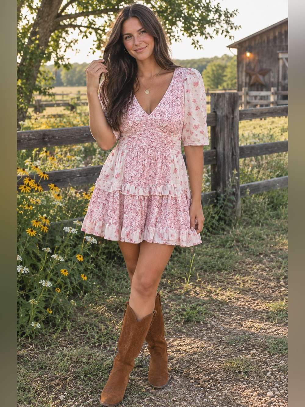 American Eagle Pink Ruched Fit & Flare Mini Dress